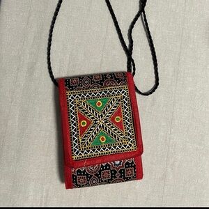 Embroidered Red and Green Crossbody Bag
